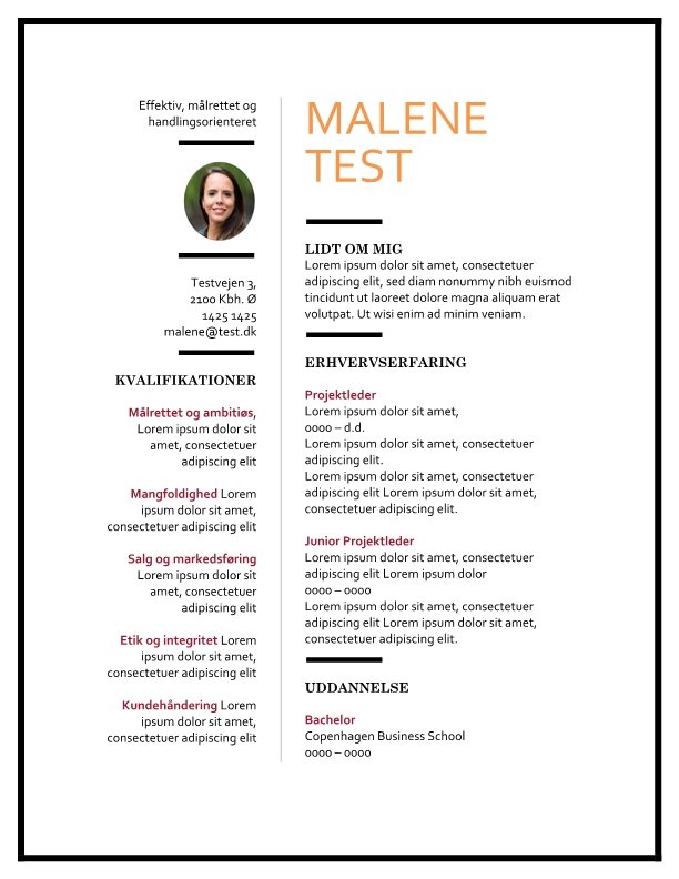 Skabelon CV med kompetencer og nøgleord Skrivansøgning