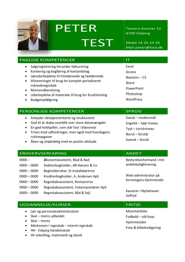1 Layout-kompetence-CV-med-faglige-og-personlige-kompetencer-grøn