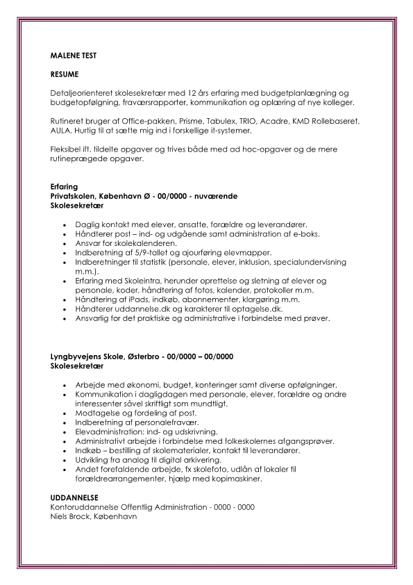 2 - CV Administrativmedarbejder - skolesekretær
